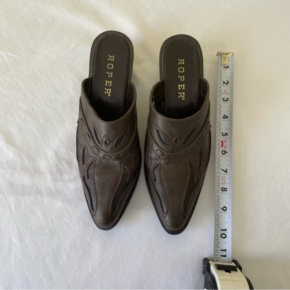Roper Brown Mules with Pointed Toe and Low Heel - Picture 3 of 9